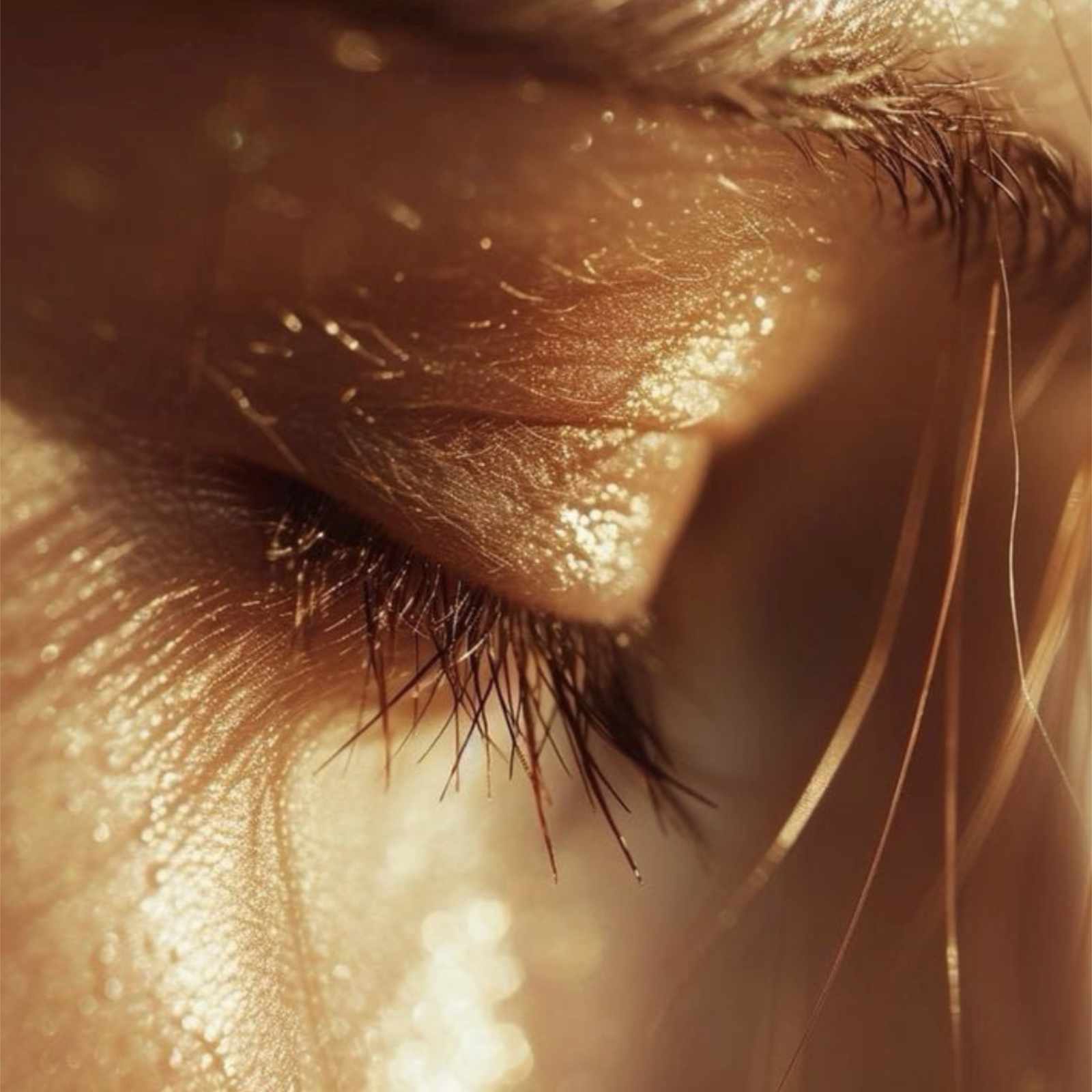 Closeup of a sunlit eye with bronzed tones.